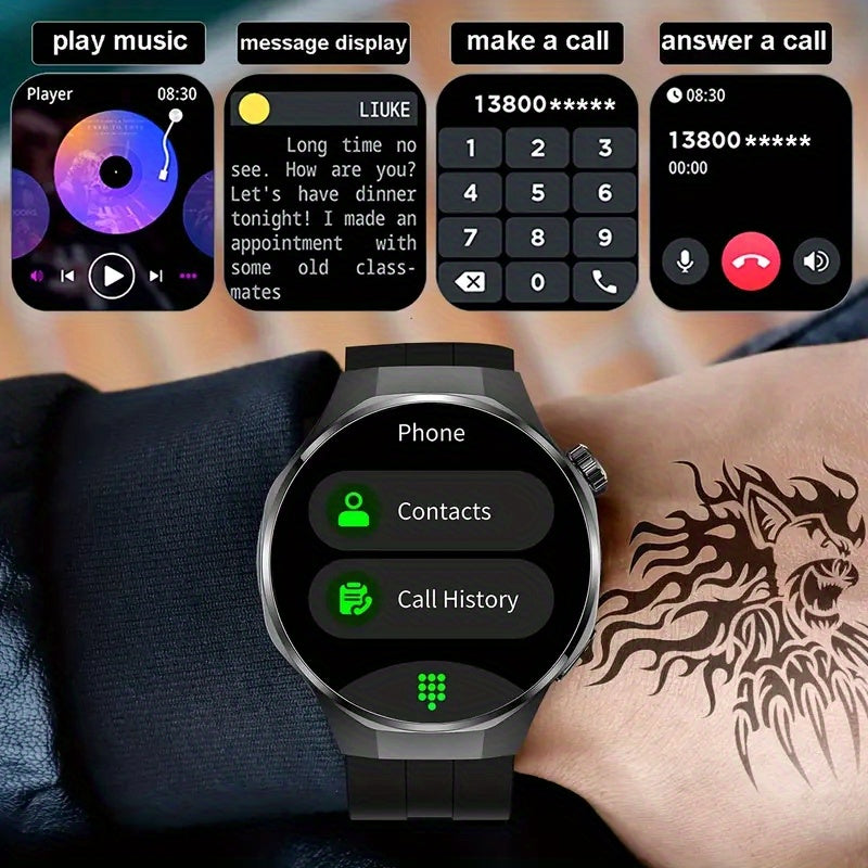 2025 Men's Smartwatch - HD TFT Display, Wireless Calling and Messaging, Android/iOS Compatible, Motion Tracker, Weather Alerts, 150+ Sport Modes, Activity Tracking, Black Silicone Strap, Modern Style, High-Quality Display