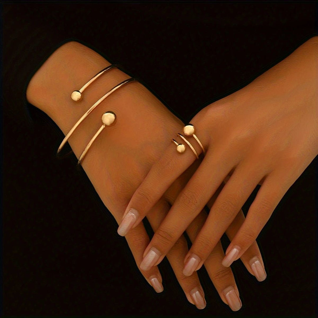 14K Gold Plated Minimalist  Bangle And Ring Set