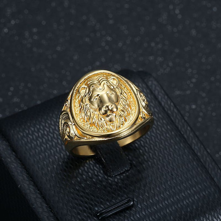 Vacuum Gold Plated Lion's Head Men's Ring