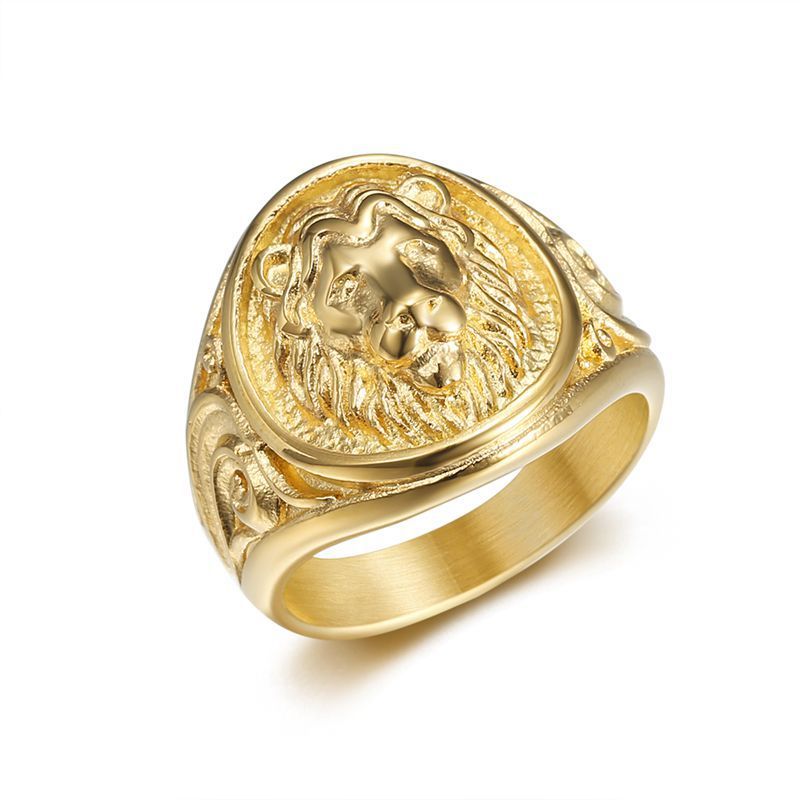 Vacuum Gold Plated Lion's Head Men's Ring