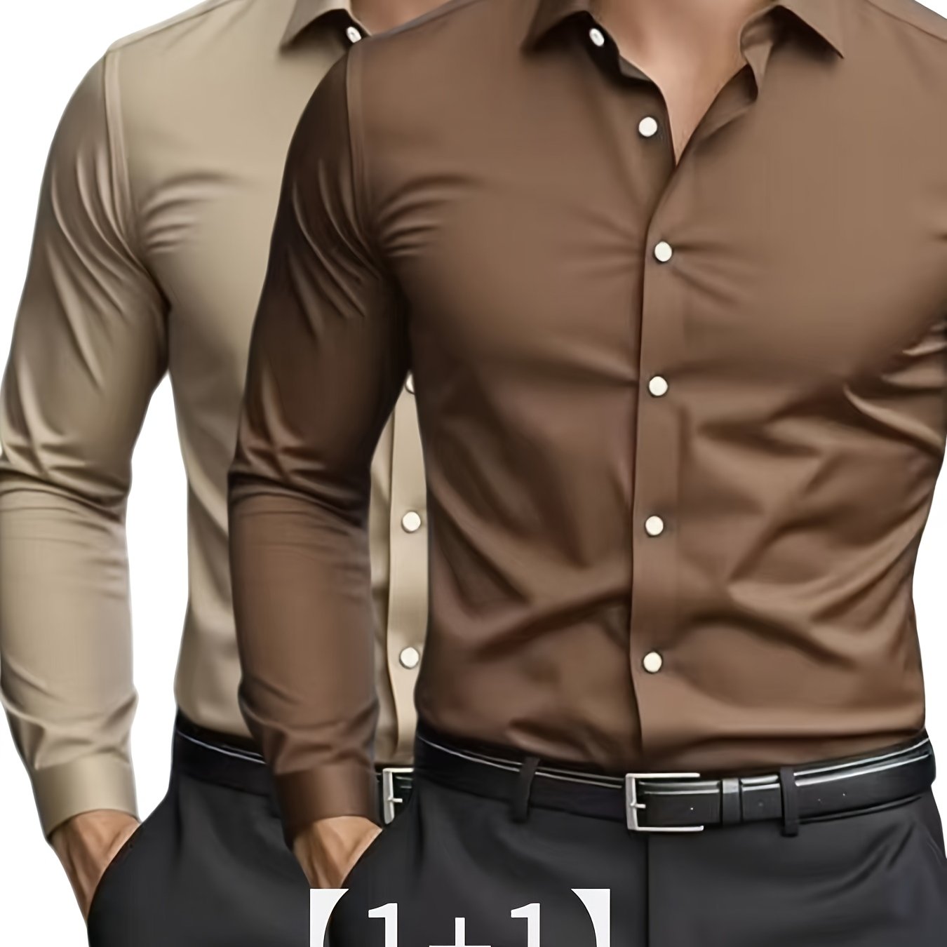 2pcs Autumn New Business Casual Formal Long Sleeve Shirt Slim Fit Open Collar Men's Long Sleeve Shirt