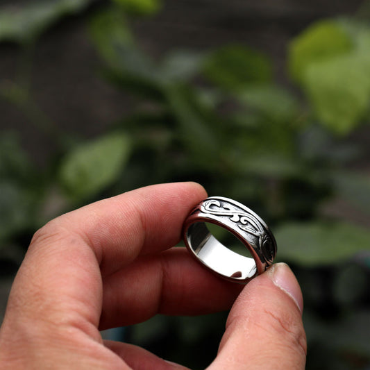 Titanium Steel Tang Grass Pattern Ring Simple