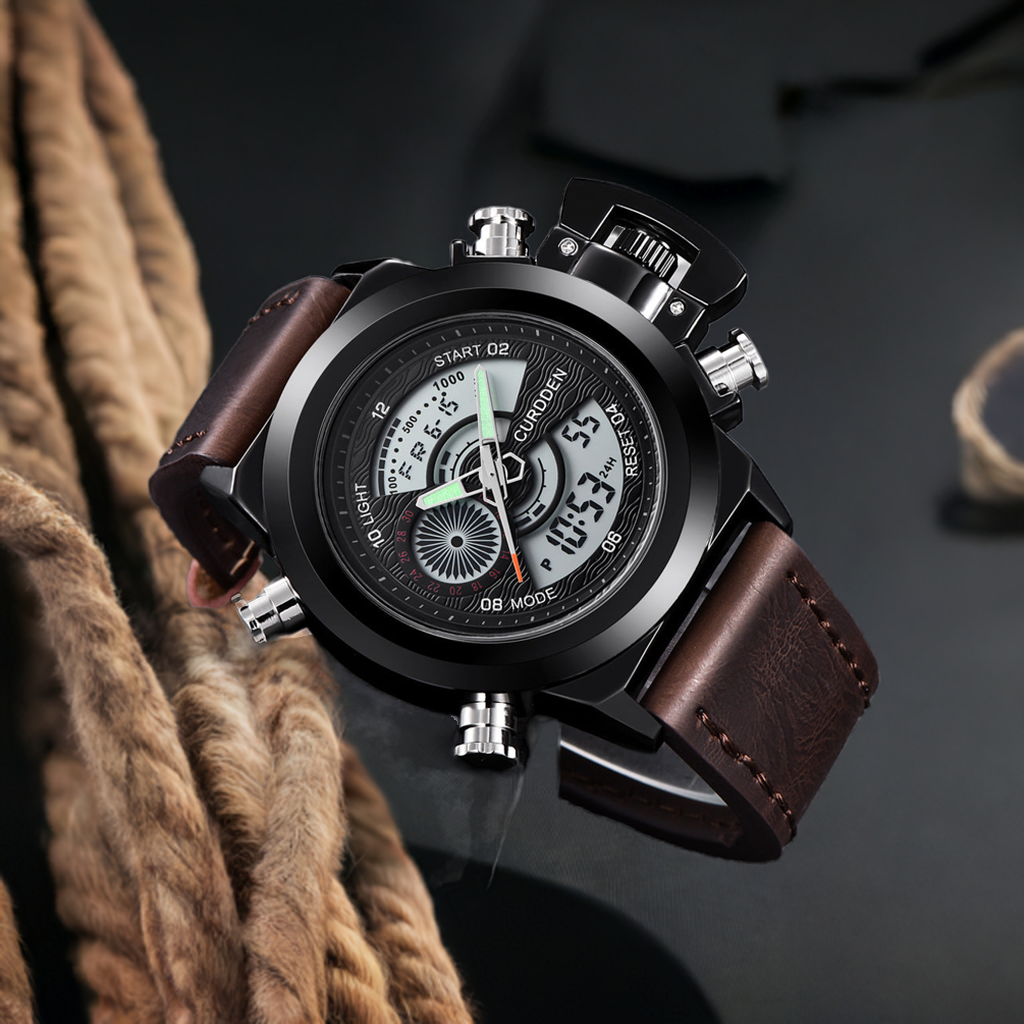 Fashion Belt Multi-functional Double Display Sports Watch For Men