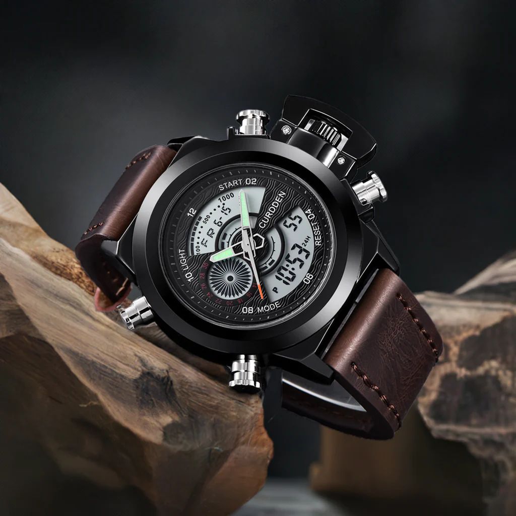 Fashion Belt Multi-functional Double Display Sports Watch For Men